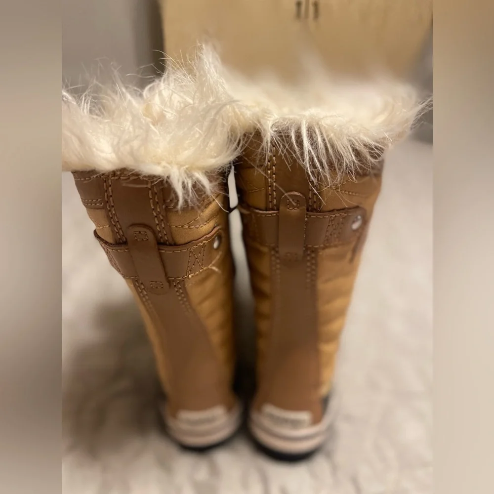 Sorel Kids Tan Brown Black Faux-Fur Lace-Up Winter Boots